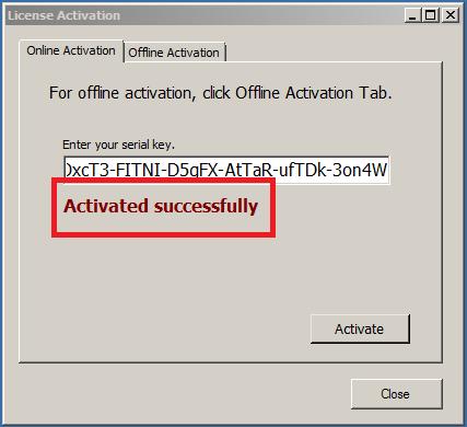 5. Confirm that the license activation was successful and then close the License Activation dialog by clicking the
