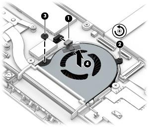 Fan Description Spare part number Fan (includes cable) 766618-001 Before removing the fan, follow these steps: 1. Turn off the tablet.