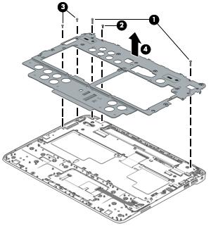 3. Remove the keyboard plate (4). Reverse this procedure to install the keyboard plate.