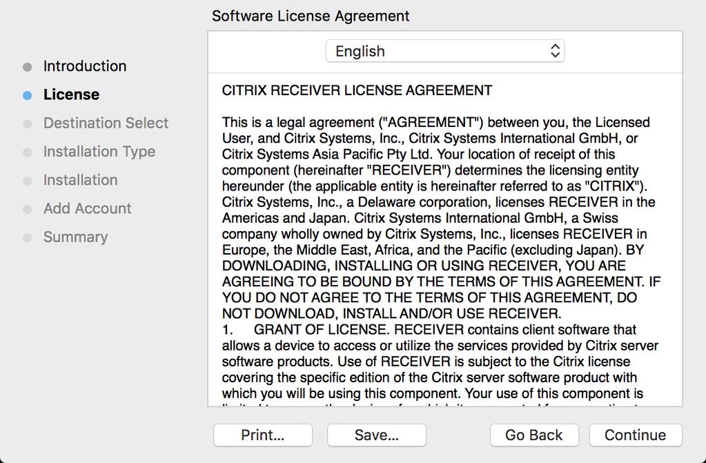 10. Read the license agreement and click Continue to
