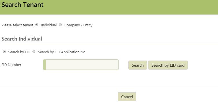 Add Tenant Details Click the button Add Tenant, a search window will open where you can search for the tenant (Individual or Company) and add to the contract.