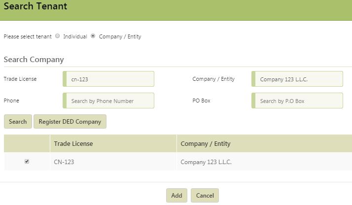 Select the company and click button Add to add as a tenant.