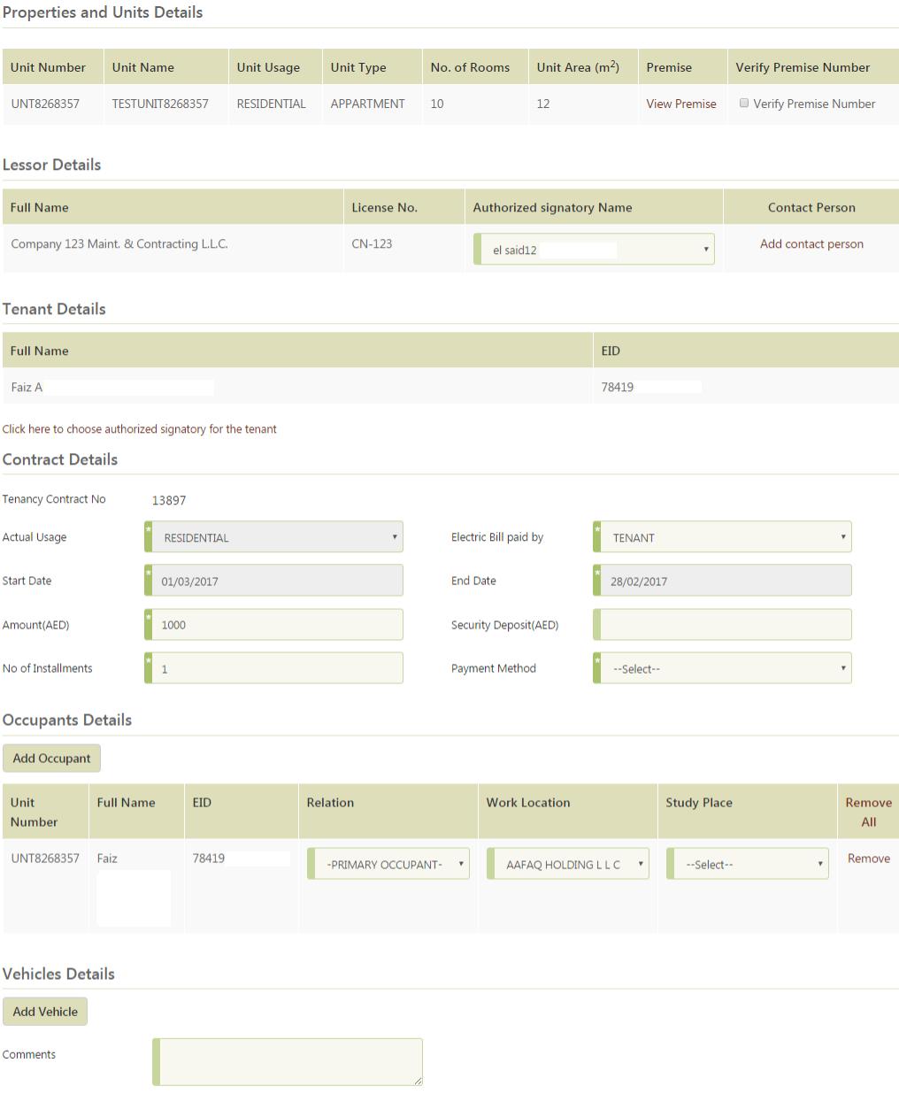 1. Search for Tenancy Contract Search for Tenancy Contract by type in contract number and click button 'Search'.