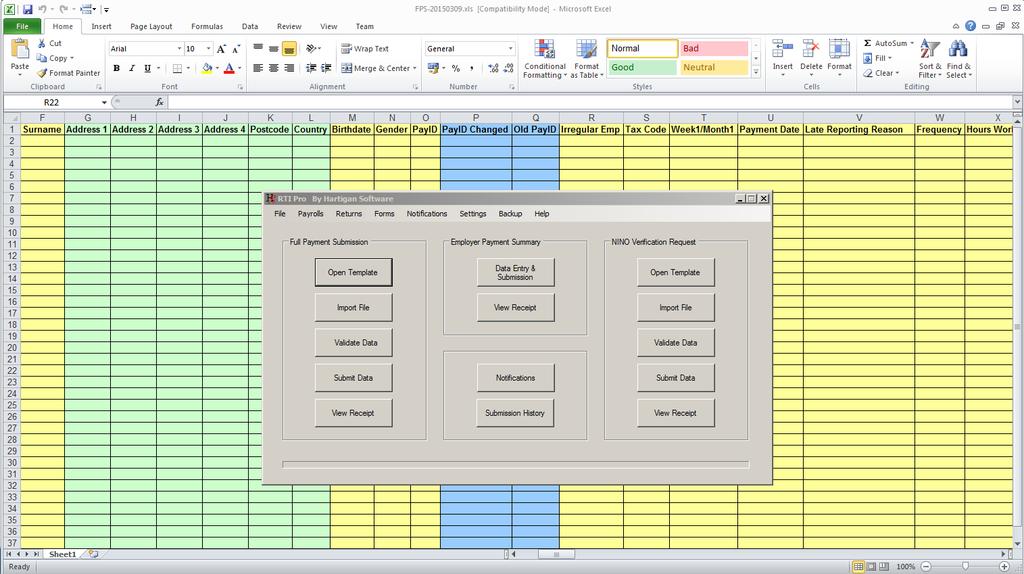Full Payment Submission Employee Payroll Data Entry / Import Open Template Click on the Excel spreadsheet displayed and enter