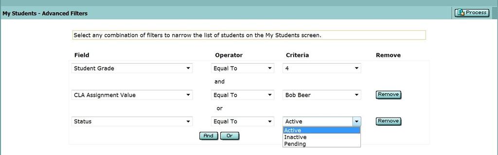 Advanced Filters 1. From your My Students page hover your cursor over the Filters tab and select Advanced Filters. 2.