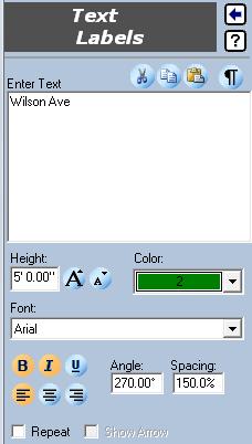 Place Text Labels Next we ll use the Text feature to label the streets and place a basic dimension. 1. Select the Text feature from the Text-Dimension portion of the left-hand toolbox.