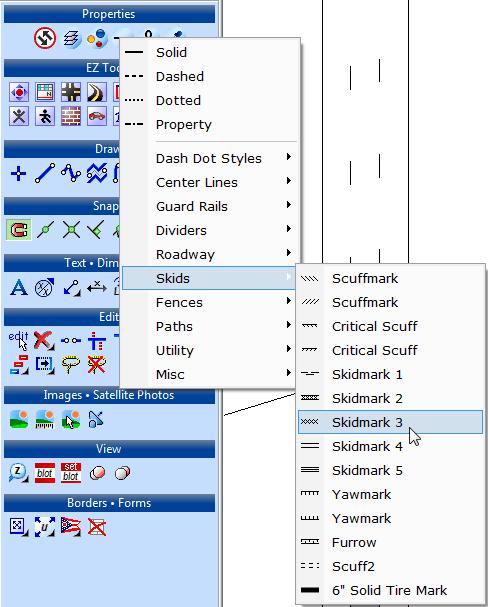 2. Select Skidmark 3 under Skids from the drop-down menu. Any new objects you draw will be drawn with this line type, until you select a different line type. 4.