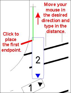 A line is drawn by clicking any two points in the diagram. You can also draw a line to an exact length by using the Direction - Distance method.