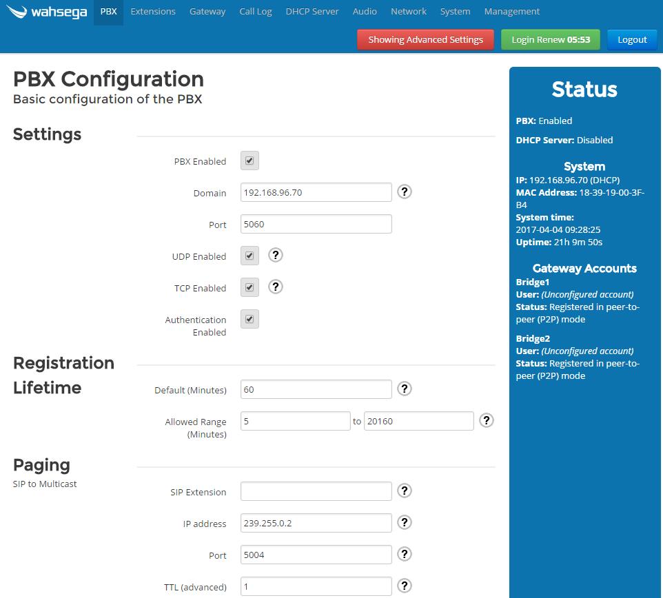 PBX Configuration Configure the basic settings of the PBX. Settings PBX Enabled Check this box to enable your PBX.