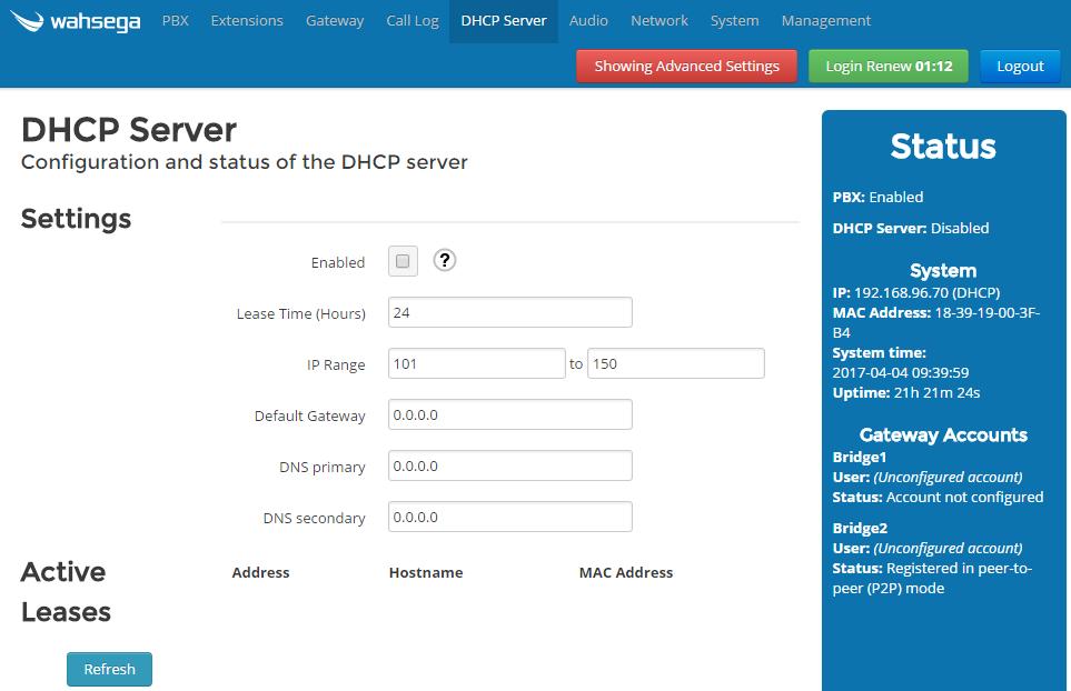 DHCP Server Configuration Configure settings