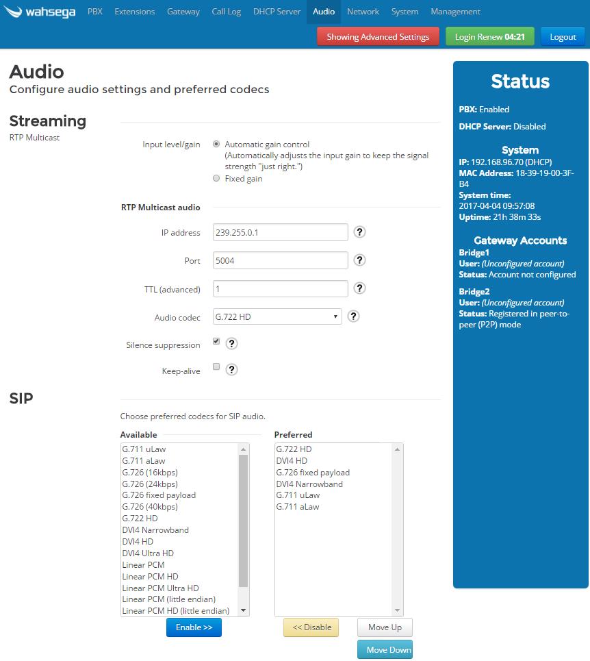 Audio Settings Configure specific audio