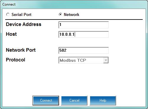 NOTE: The settings you make will depend on whether you are connecting to the meter via Serial Port or Network.