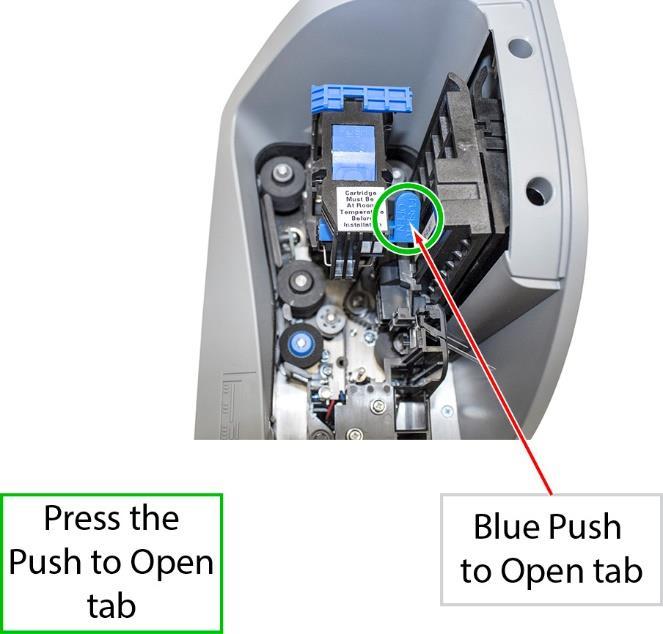 Installing the Ink Cartridge (continued) Step 3: Press on the Push to Open blue tab on the side of the ink