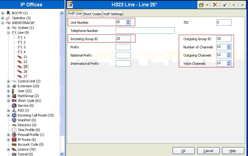 5.4. Create H323 Line for a H323 Trunk Select Line in the left pane.