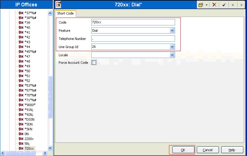 5.7. Configure a Short Code to Route Calls through the SIP trunk Select Short Code in the left panel. Right click and select Add. Enter 720xx; where [x] is any number, in the Code text box.