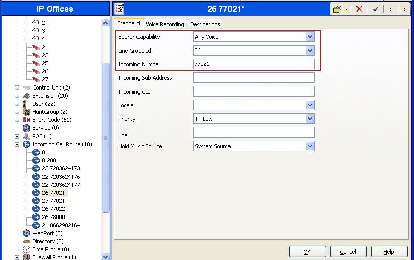 5.8. Create an Incoming Call Route for the Inbound SIP Calls Select Incoming Call Route in the left pane. Right-click and select New. Enter the following: Any Voice for the Bearer Capability field.