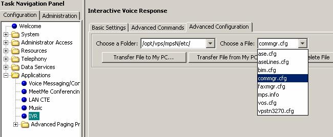 Chapter 2 Installing Interactive Voice Response 31 c Click the Advanced Configuration tab. The Advanced Configuration tab appears.