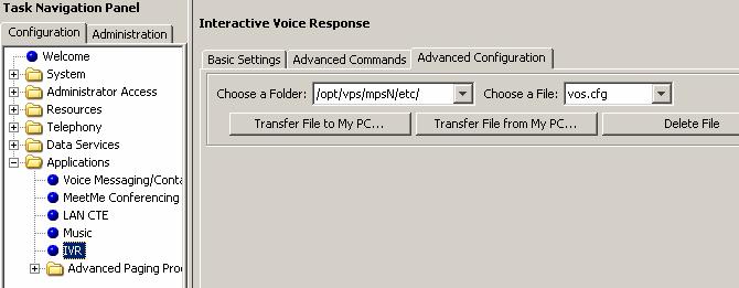 32 Chapter 2 Installing Interactive Voice Response b From the Choose a File pull-down list, select the vos.cfg file. c d e f g h i j Click Transfer File to My PC.