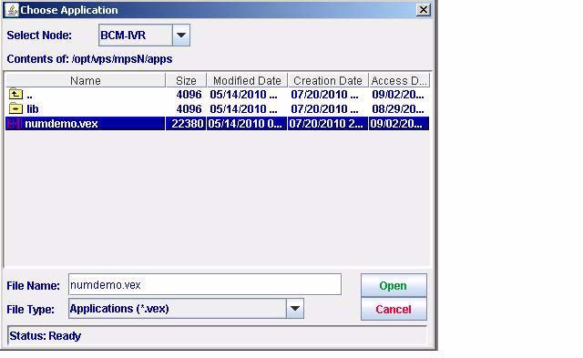 vex folder is located in /opt/vps/mpsn/apps and contains only one application (numdemo.vex). Files with.