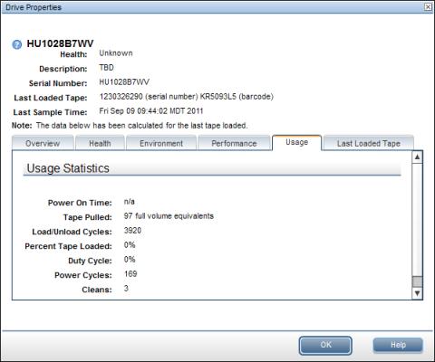 Figure 11 Drive Properties window Usage tab Information provided on the Usage page is explained in Table 22 (page 84).