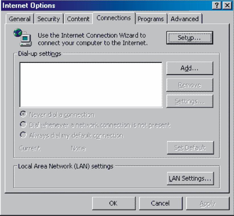 : Internet Explorer) lokalaus tinklo nustatymus (LAN Settings).