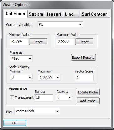 Figure 17: Cut Plane - Results Panel The displayed variable can be changed from the drop down list