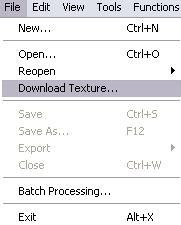 File Menu Download Texture. The forth option on the File menu is Download Texture.
