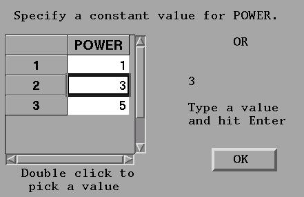 Figure 7: Select Axis Variables The Main Menu: Figure 5 illustrates the main menu system. When a button is clicked the appropriate piece of SCL code from Appendix 1 is exectuted.
