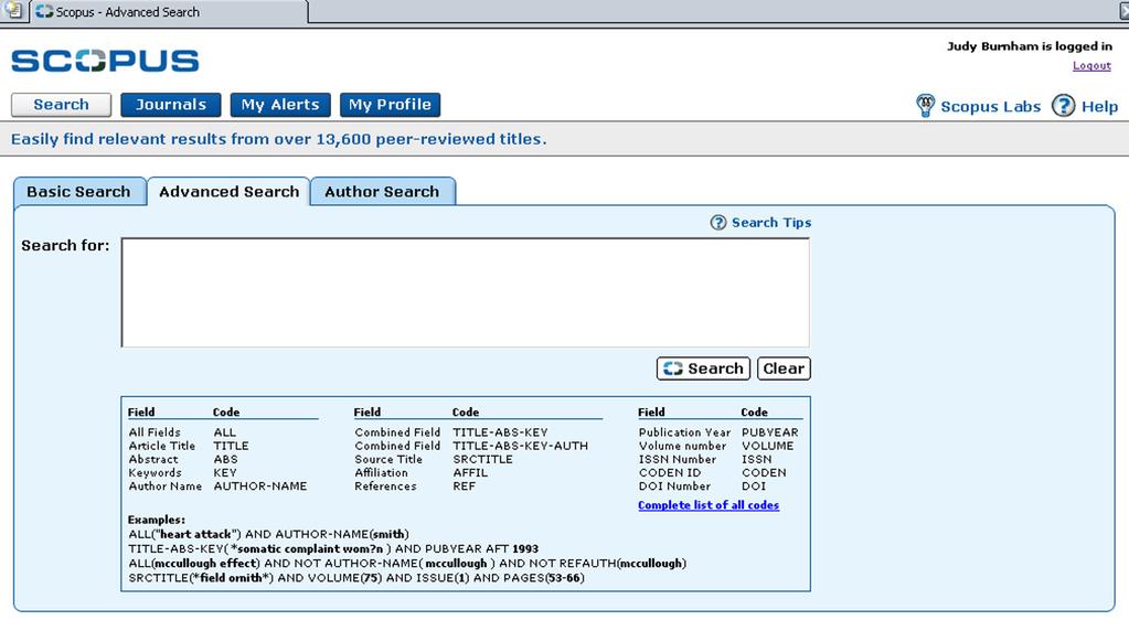 shows the Advanced Search format Figure 2 shows the Advanced Search format. date range, document type and update frequency. Advanced search allows for open entry of search terms, with examples given.