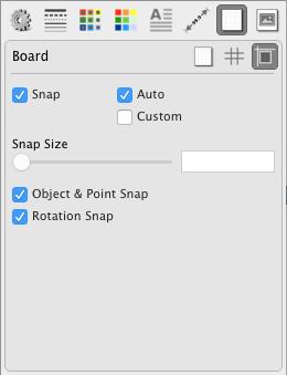 . Setting the Snap Sidebar _ Board panel _ Snap Snap - Turn this switch ON to enable snap. Auto, Custom Auto will automatically set the snap based on the grid.