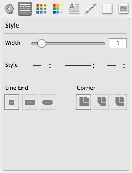 8. Applying style attributes Sidebar _ Style panel Line Width Stroke width for the selected shape set using the slider or by keyboard Line Style Set the line