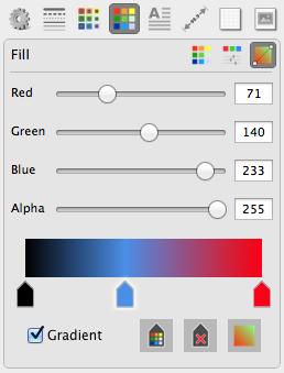 8. Gradients Sidebar _ Fill _ Gradient 6 6 6 RGB gradient stop color mixer Selected gradient stop s RGB color value input Gradient Strip Display s the gradient based on the current set of gradient