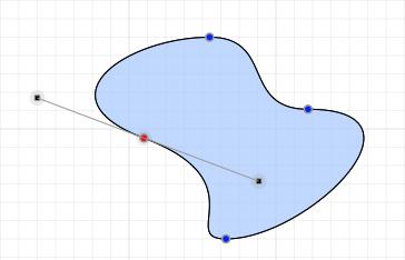 Shape Points Edit points for the shape have a blue peg and when selected have a red peg at its center Control Points Black square pegs which indicate control points associated with a shape point (for