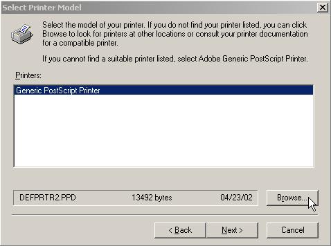 window presents all available ports for printers.