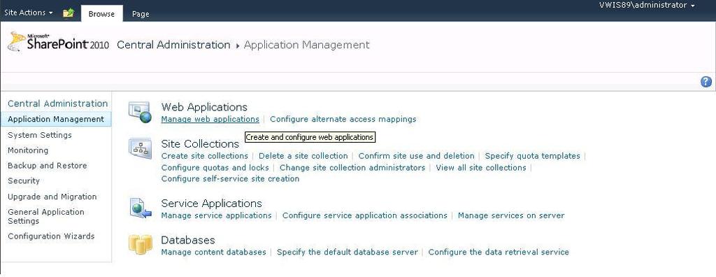 Management. 4. Click Create or Extend Web Application.
