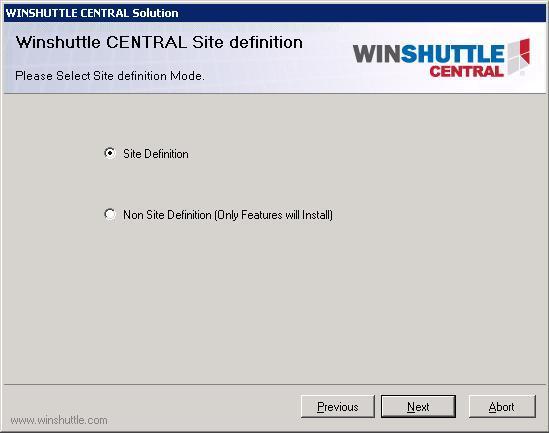 Figure 4.4: CENTRAL Site definition 6. The Site Collection Deployment Targets screen appears.