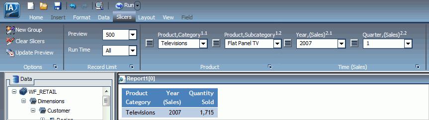 Using Slicers Flat Panel TV appears in the Product Subcategory drop-down menu, as shown in the following image. The number 1.2 indicates that this is the second control for the first cascade.