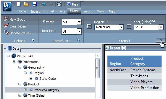 1. Building Dashboards and Applications in InfoAssist Edit Slicers Dialog Box You can access the Edit Slicers dialog box by clicking the edit button next to the group labels on the