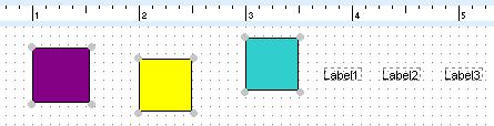 All shapes should align with the top of the aqua shape because it was selected first. 3 Right-click over the aqua shape. 4 Access the Position... dialog. 5 Set the Top to 0.1.