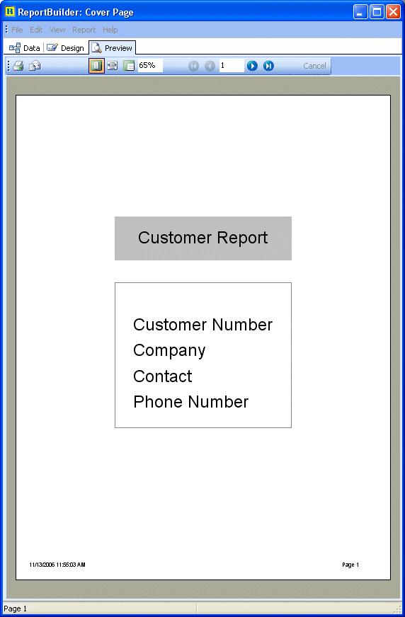 Cover Page 35 6 Set the top of the Customer Number label to 4.75. 7 Set the top of the Phone Number label to 6.5. PREVIEW 1 Click the Preview tab.