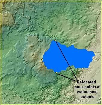 - the solution is to adjust the pour points' x,y extents to selectively delineate each watershed of interest (possibly having to repeat the process for some watersheds that cannot otherwise be