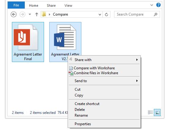 In Windows Explorer or your DMS Select one or two documents,
