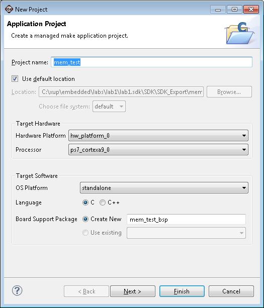Lab Workbook Generate Memory TestApp in SDK Step 4 4-1. Generate memory test application using one of the standard projects template. 4-1-1. In SDK, select File > New > Application Project 4-1-2.