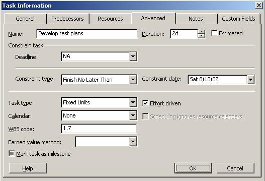 Figure 9.7: Adding Constraints 8. Click OK to close the Task Information dialog box.