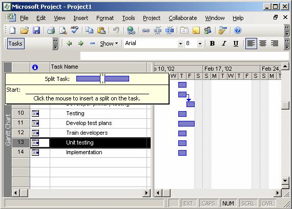 Figure 11.10: Splitting Tasks In Figure 11.10, you can see the task being split into the required number of days.