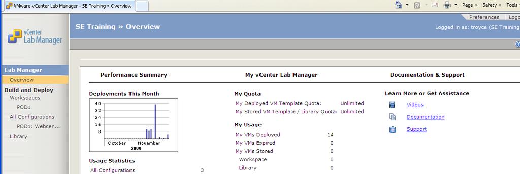 2. On the left pane, click Workspace and verify Status as Deployed (next to Configuration Names). 3.