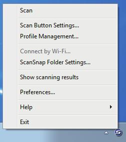 Right-Click Menu Right-Click Menu This menu appears when you right-click the ScanSnap Manager icon located at the far right of the taskbar.