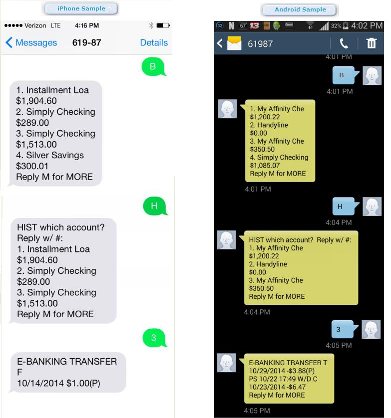 Text Banking Mobile Banking Guide Gives you access to your accounts via text (SMS) messages on your phone using text commands. Get account balances and view recent transaction history.