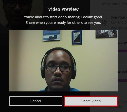 2. The Video Preview screen will appear. Click Share Video when you are ready to share your video. Figure 26 - Video Preview window 3. Your video will be shared.