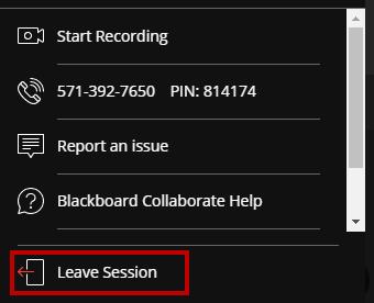 2. Click Leave Session. Figure 86 - Click Leave Session 3. You will be taken to a screen in which you may indicate your audio & video qualities for the session.